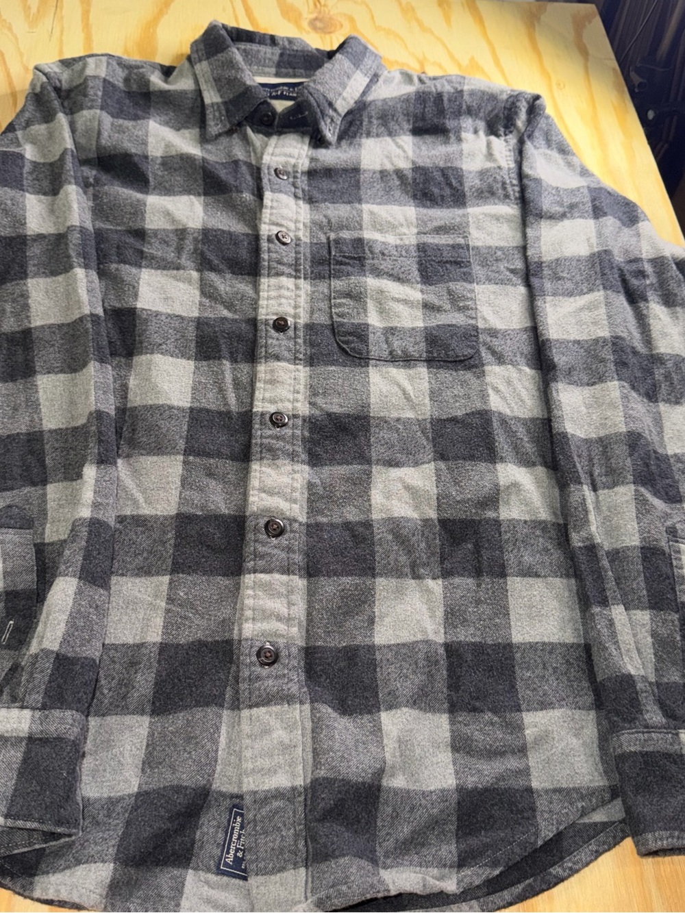 Abercrombie & Fitch Gray and Black Buffalo Plaid Button-Down Shirt